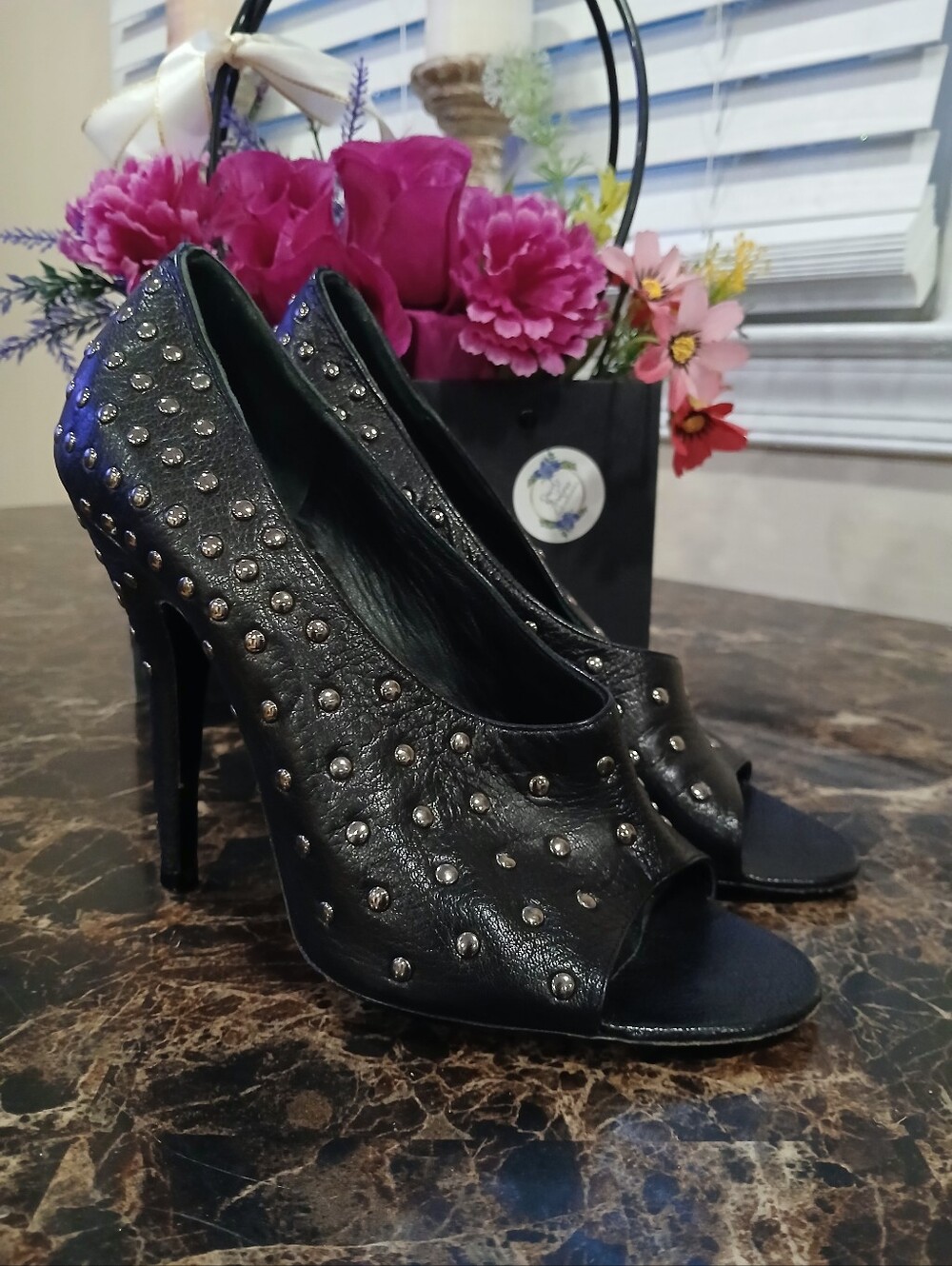 Givenchy Black Studded Peep-Toe Stiletto Heels